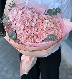 Букет "Пэрнел" из гортензий и эвкалипта 