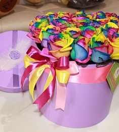 Тубус с пером и радужной розой